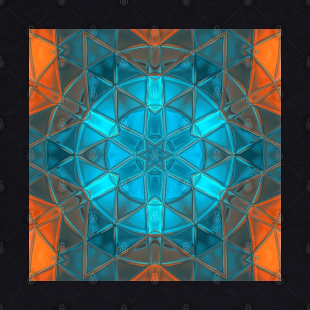 Mosaic Kaleidoscope Flower Blue and Orange by WormholeOrbital